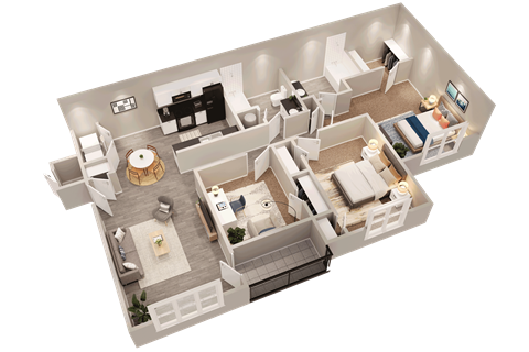Floor plan for 3 beds, 2 baths, 1153 sqft
